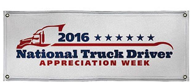 A sign that says "2016 National Truck Driver Appreciation Week" with an outline of a semi-truck. - TAB Bank