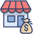 storefront with money bag icon