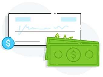 graphic of signed check with dollar bills in front