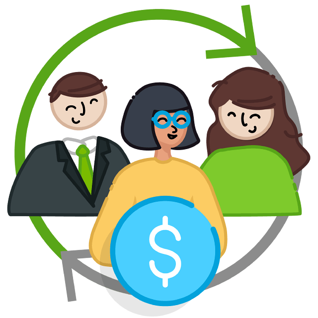 Treasury Management Services - graphic showing smiling people with a dollar sign bubble